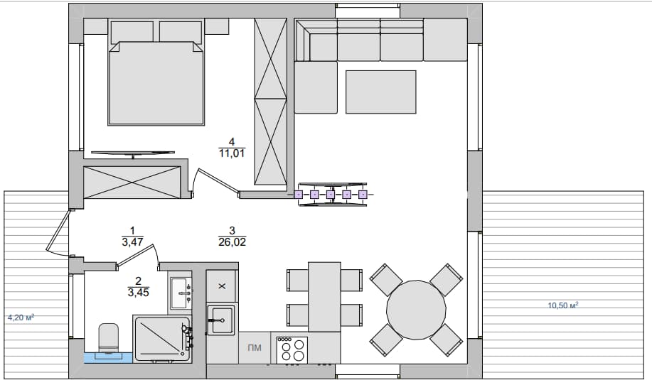 Modüler Ev - 1 54 metrekare plan görseli